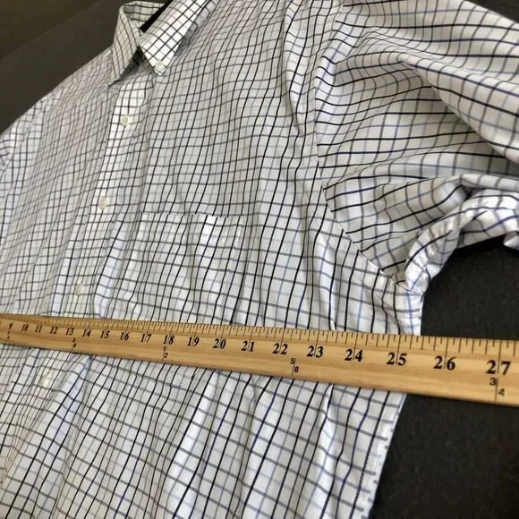 Button Up Dress Shirt Men's Sz L White Long Sleeve Blue Checkered George Western - Picture 5 of 13